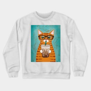 Ginger Tabby With Iced Coffee Crewneck Sweatshirt